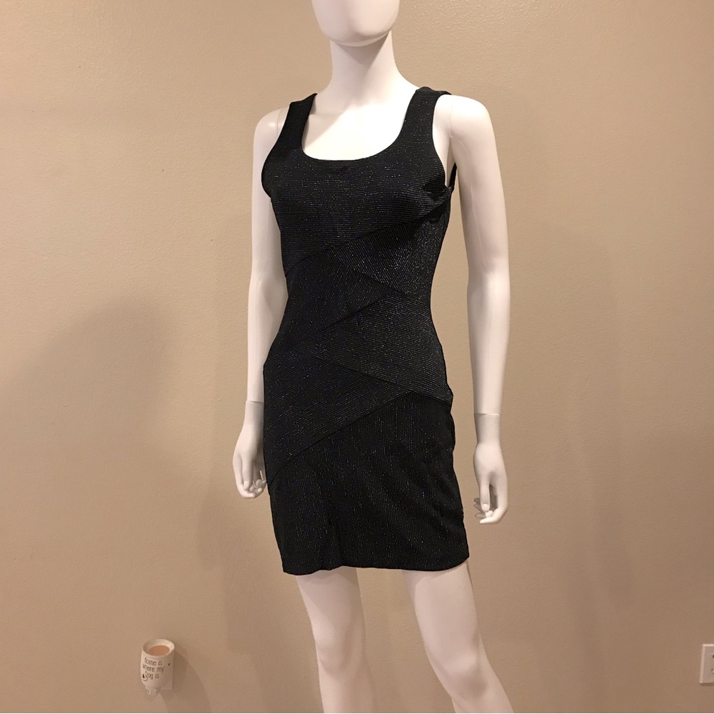 La Belle Vintage Black Bodycon Sheath Dress Medium Silver Sparkle Club Dress y2k